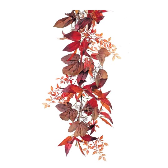 Melrose Mixed Leaf Fall Harvest Garland - 6' x 13.5" - Red and Brown - Unlit